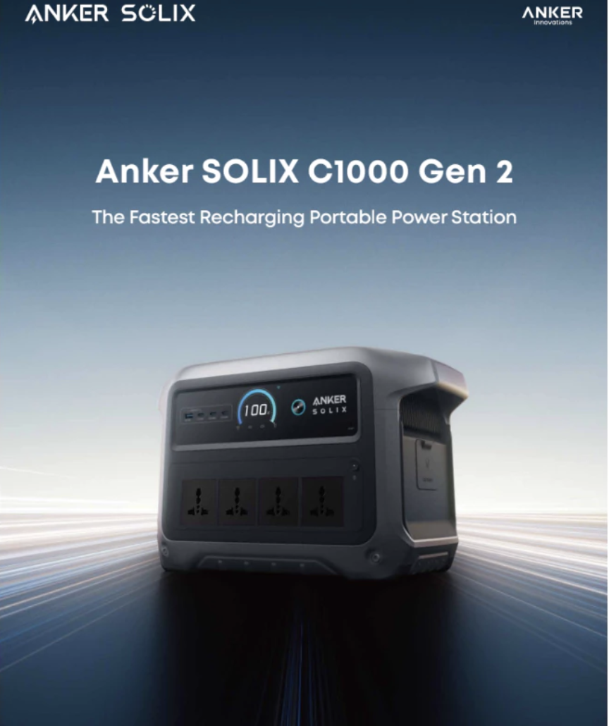 Anker Solix C1000 Gen 2 Portable Power Station, 2,000W 1,024Wh LiFePO4 Battery for Home Backup