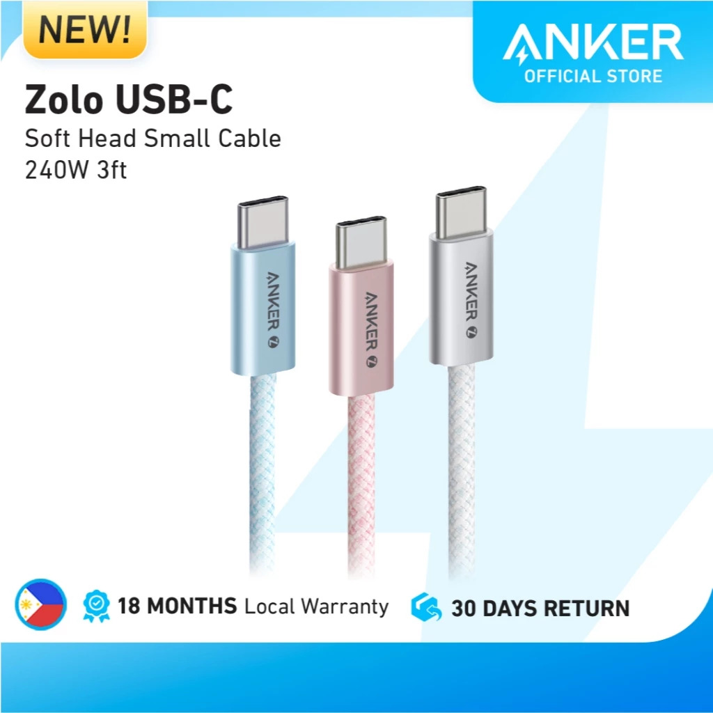 Anker Zolo USB C to C 240W Small Head Soft Cable 3.3ft, for iPhone 17/16/15/Pro/Max Series