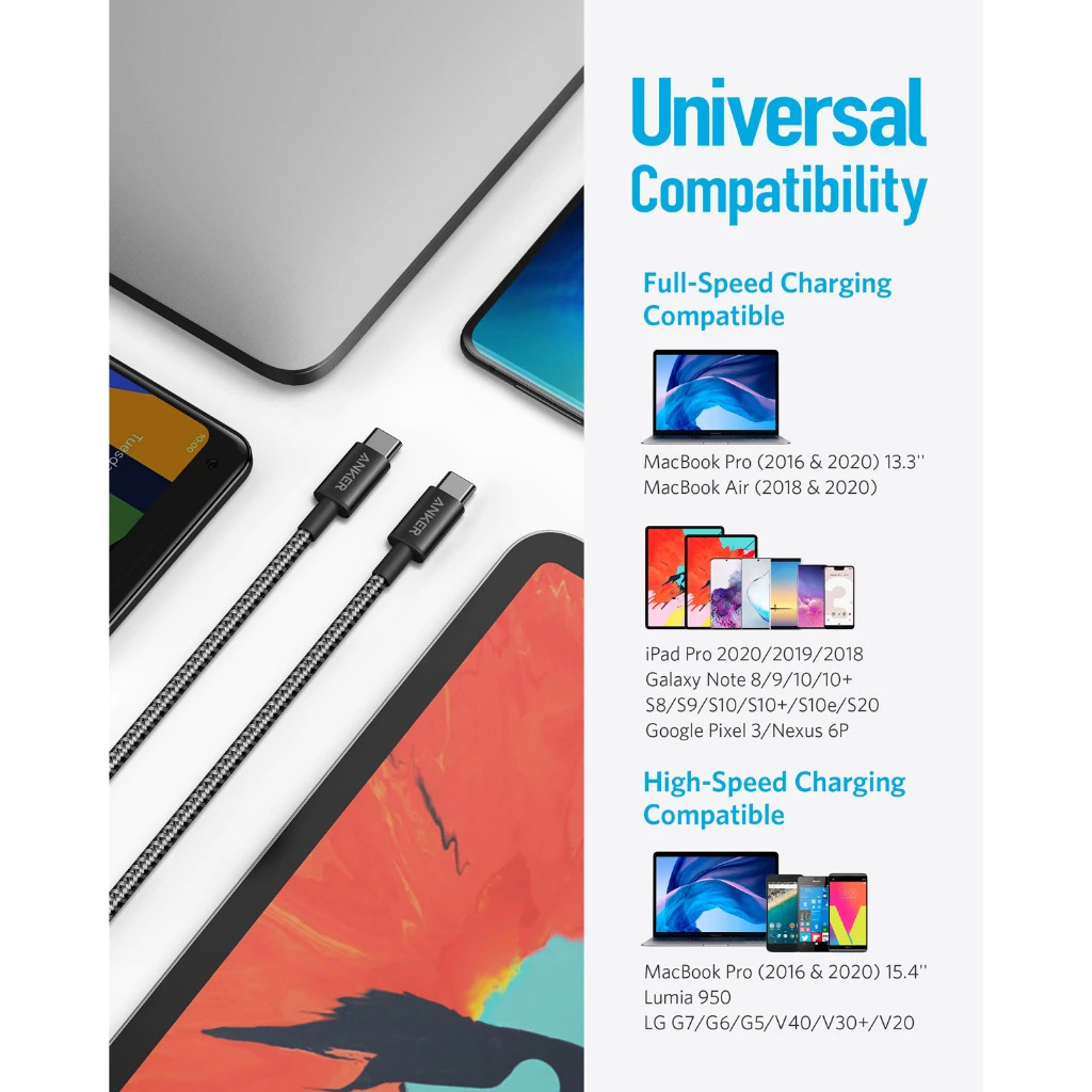 Anker New Nylon USB C to USB C Cable, Braided Nylon, 3.3ft Fast Charging Cable, iPhone 17/16/15